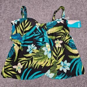 Coco Contours Women Tankini Top Tropical Floral Shapemaker Underwire Blck 12/36D